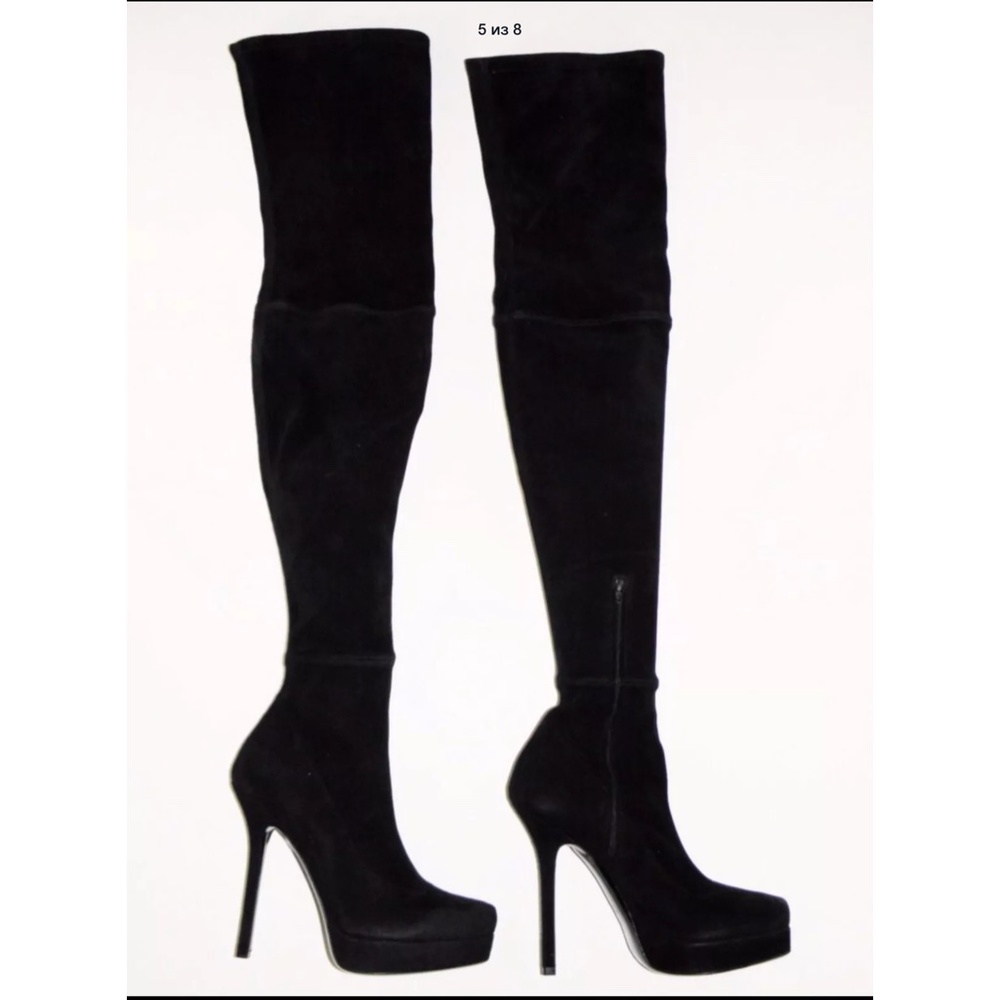 Gucci Black Suede Leather 36.5 Over The Knee Boots - Picture 5 of 13